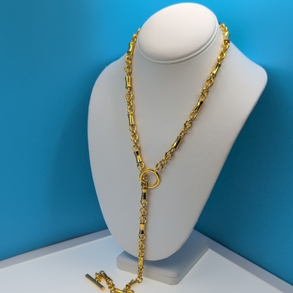 Ben-Amun Gold Necklace With Toggle Clasp Bamboo Link  Chain 24-karat gold plated - Picture 3 of 9